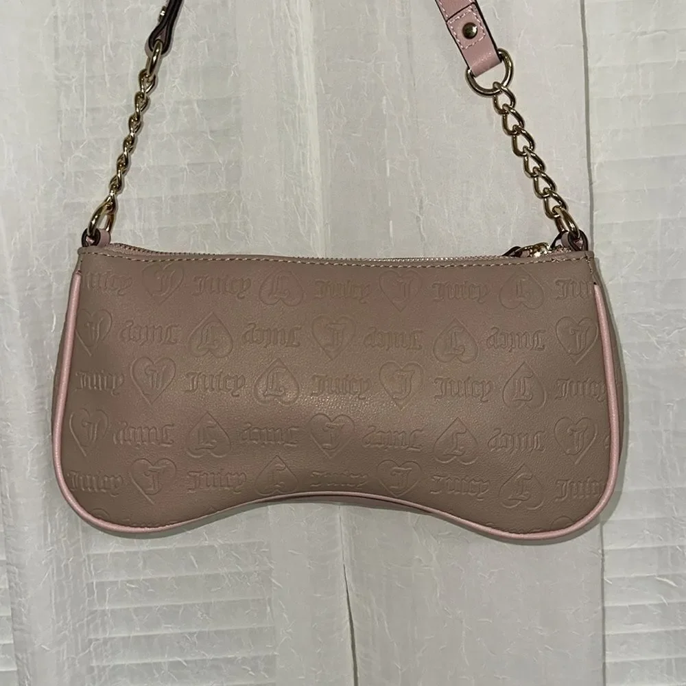 JC Tan Blush Pink White Tooled Logo Faux Leather Hobo Bag Purse